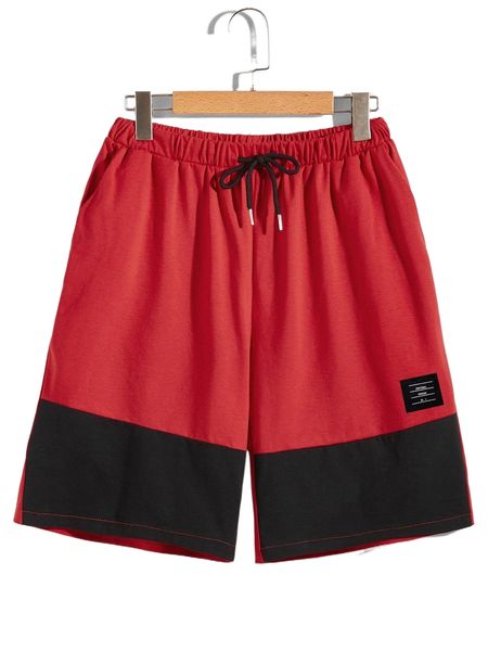

men letter patched detail colorblock drawstring waist shorts y8bx#, White;black