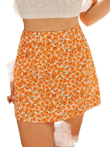 

ditsy floral print high waist skirt k8lt#, Black