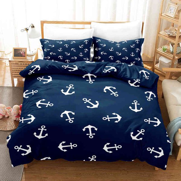 Conjuntos de cama de âncora do oceano náutico 2022 Conjunto de capa de edredom espiritual Rei Saien Bed Loting com travesseiro de roupas de cama
