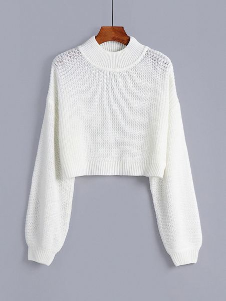 

solid ribbed knit drop shoulder sweater p5br#, White;black