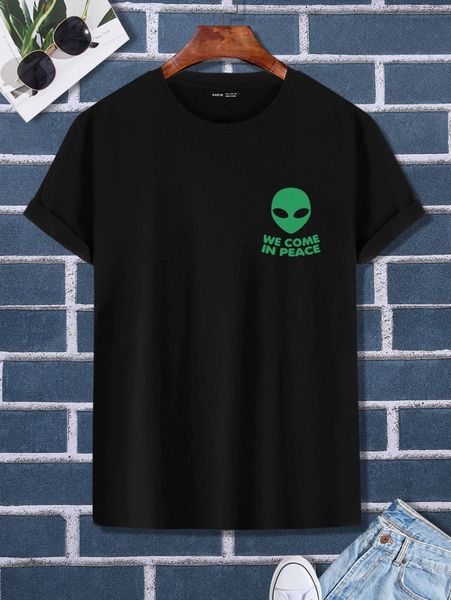 

men alien & slogan graphic tee a3cx#, White;black