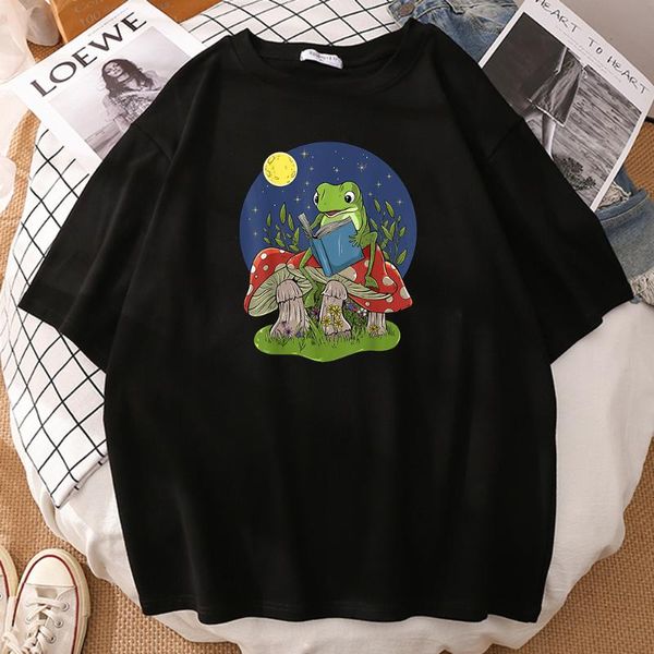 Мужские футболки Cottagecore Эстетическая лягушка винтажная книга чтения на грибной мужской футболке милая манга