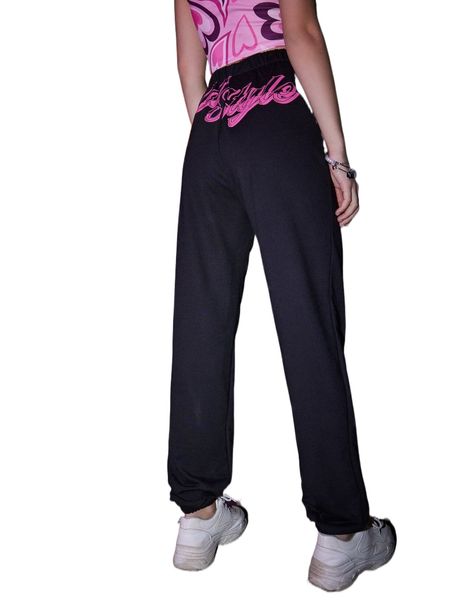 

romwe letter graphic sweatpants q9qb#, Black;white