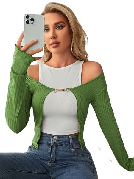 

metal decor ribbed knit without tank 85ag#, White