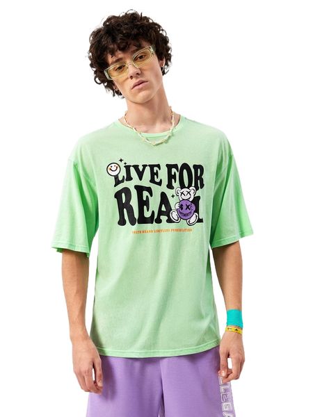 

men cartoon & slogan graphic drop shoulder tee m9gc#, White;black