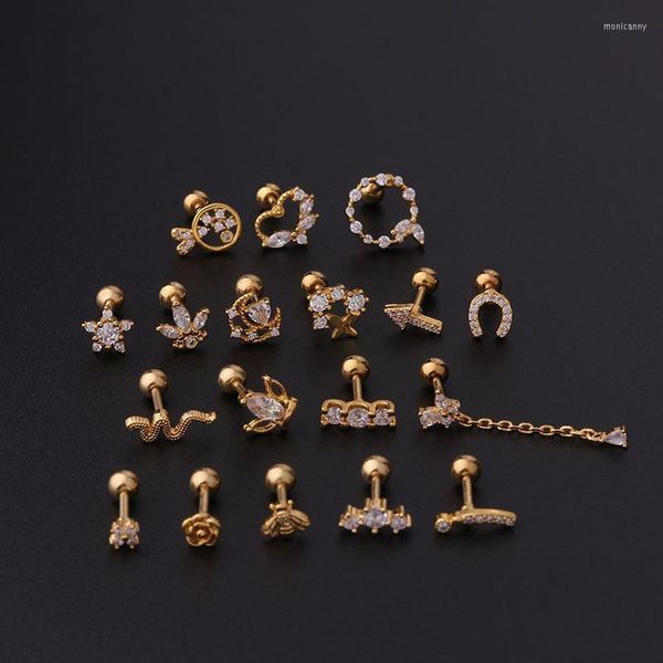 Stud 1 PCS Mix elegante piccola ape cerchio farfalla polsino dell'orecchio orecchino geometrico zircone acciaio piercing alla cartilagine gioielliStud Moni22