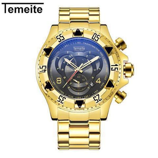 

2021 dropshipping temeite men watch chronograph gold business quartz watches men waterproof sport military male wristwatches s4, Slivery;brown
