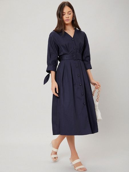 

motf premium 100% cotton belted dress f6ez#, Black;gray