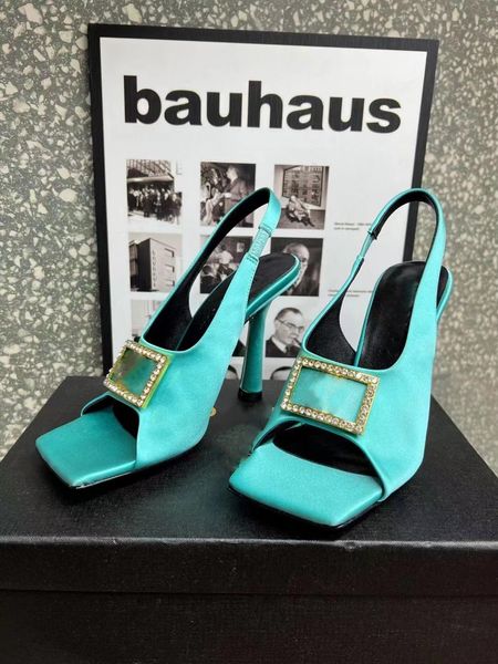 

new2022 women's square head high heels women's luxury designer metal buckle flash thin heels women's dress leather party cool, Black