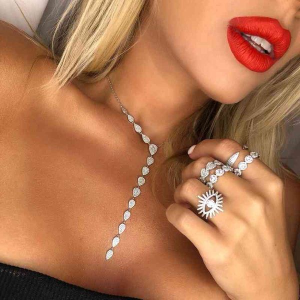 

tear drop long necklace for women fashion cubic zirconia sparking bling cz necklaces & pendants bijoux femme perle, Silver