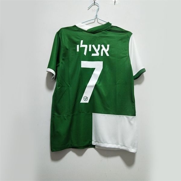 

/22 maccabi haifa israel home jerseys atzili haziza g.donyoh fan kit custom camisa uniform green white men t-shirt 220504, White;black