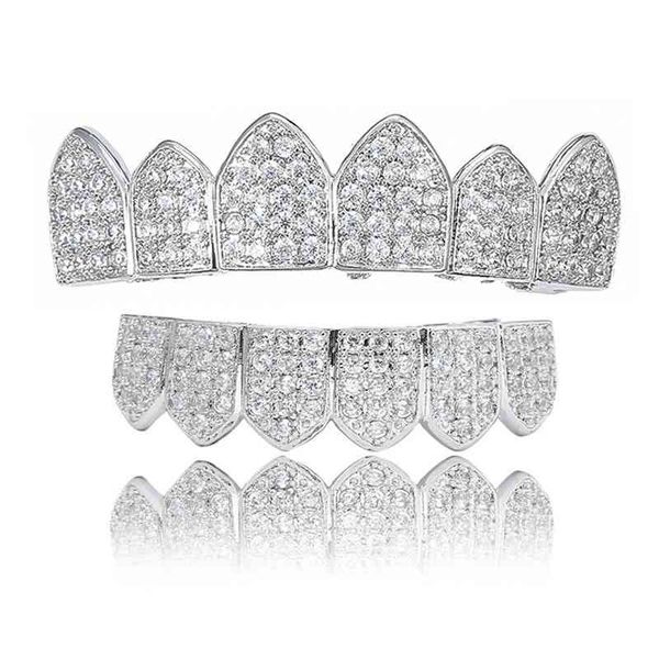 

hip hop fashion cool decoration 6 full zircon braces hiphop gold silver upper and lower teeth