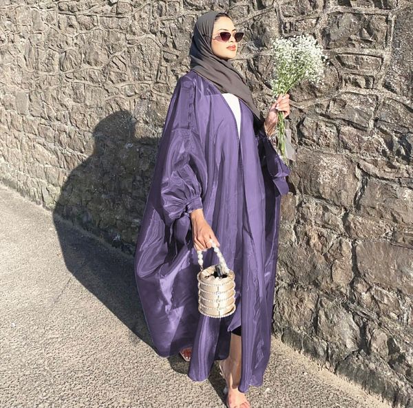 

summer muslim robes open abaya ramadan kimono cardigan dubai turkey kaftan dress arab worship service clothing femme musulmane puff sleeve c, Black;gray