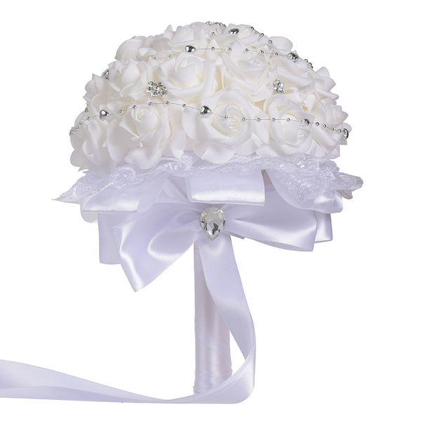 

wedding bridal bouquets handmade flowers peals crystal rhinestone rose wedding supplies bride holding brooch bouquet engagement