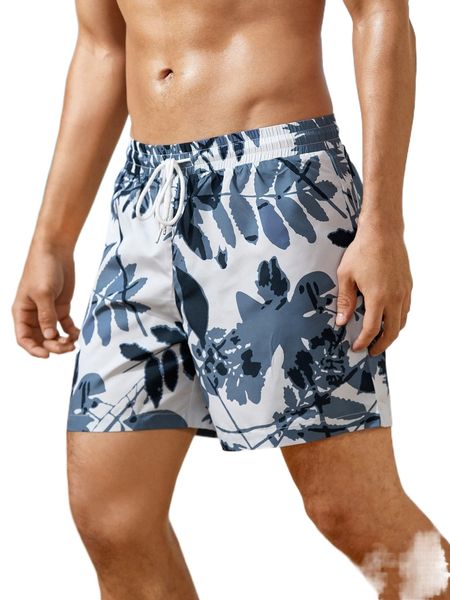 

men tropical print drawstring waist shorts w969#, White;black