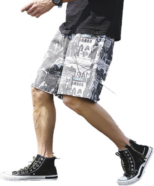

men's shorts summer fashion designer printed mens 2022 casual elastic waist male loose short pants plus size m-5xl, White;black