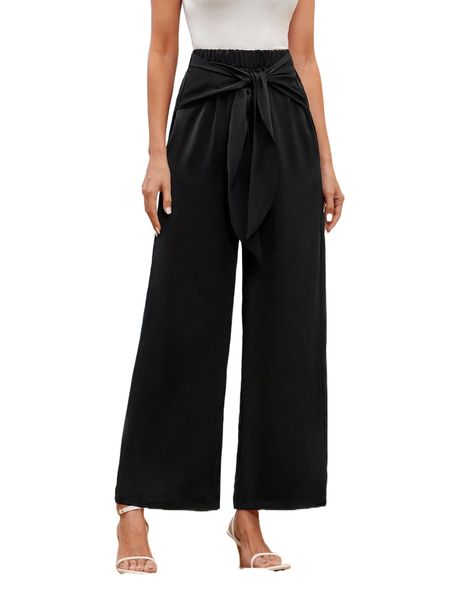 

emery rose tie front wide leg pants i6ki#, Black;white