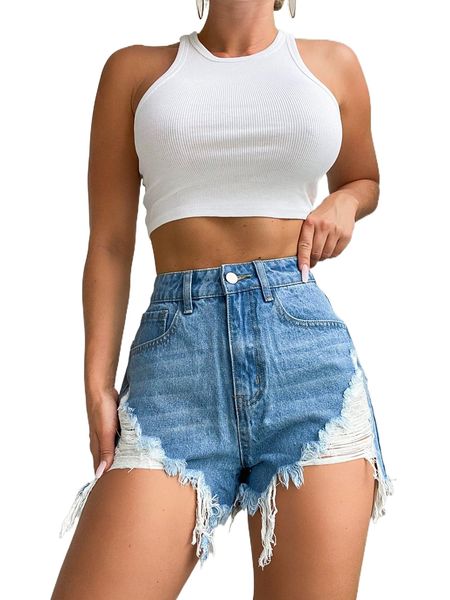 

ripped raw cut denim shorts 87uc#, White;black