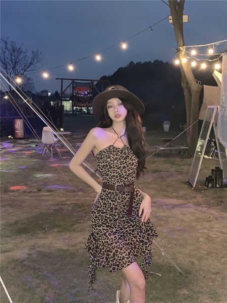 

casual dresses summer women's leopard dress sleeveless v-neck high waist woman skinny elegant lady for female s-l, Black;gray