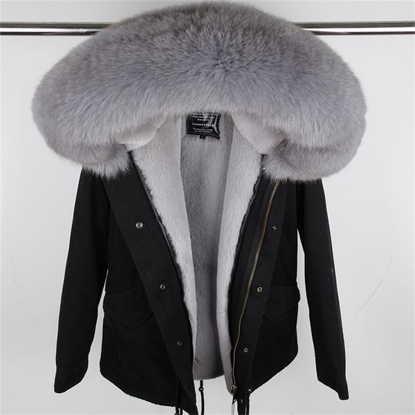 Mao Mao Kong 100% Real Raccoon Sur Collar Winter Peur Coat Women Camuflage Black Parkas Algodão Faux Fur Lining Casel Jacket 201214