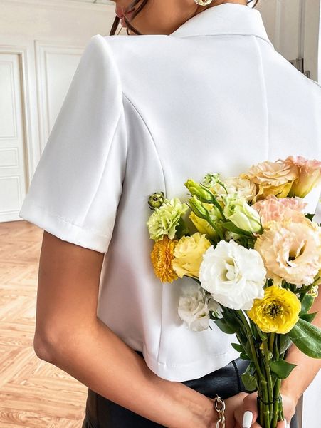 

shoulder pads single button crop blazer v6gy#, White