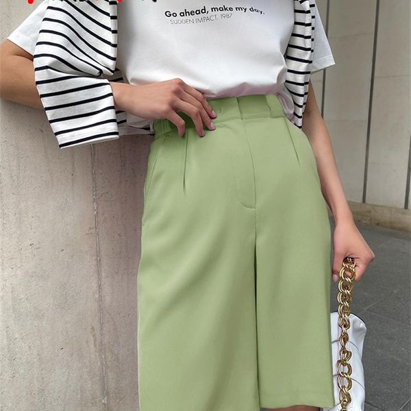 

summer women's shorts casual loose wide leg long pockets office solid knee-length oversize for women 220509, White;black