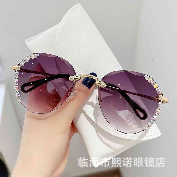 

sunglasses women's republic of korea trendy frameless crystal cut edge anti ultraviolet diamond pjh9, White;black
