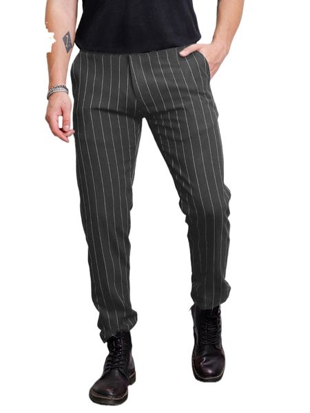 

men striped print slant pocket pants x8ou#, Black