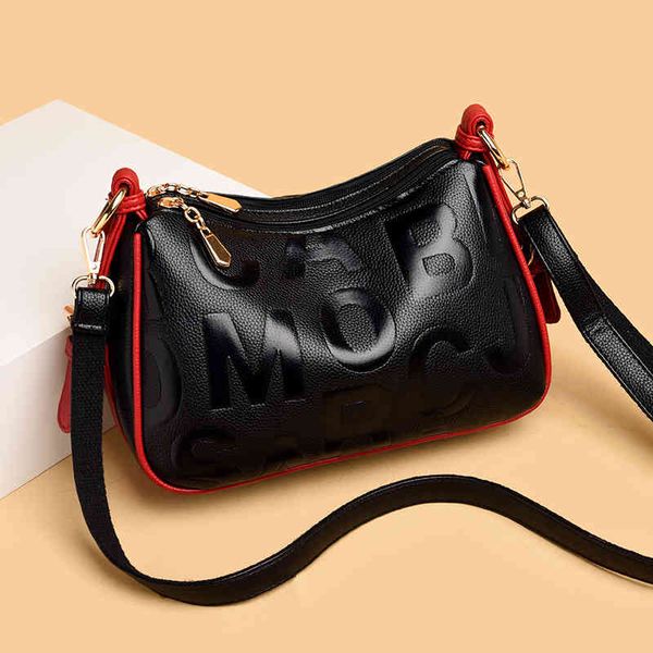 

bags handbags middle aged soft leather women's 2022 fashion letter single shoulder messenger large capacity, Black;red