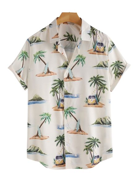 

men tropical print button up shirt h8cs#, White;black