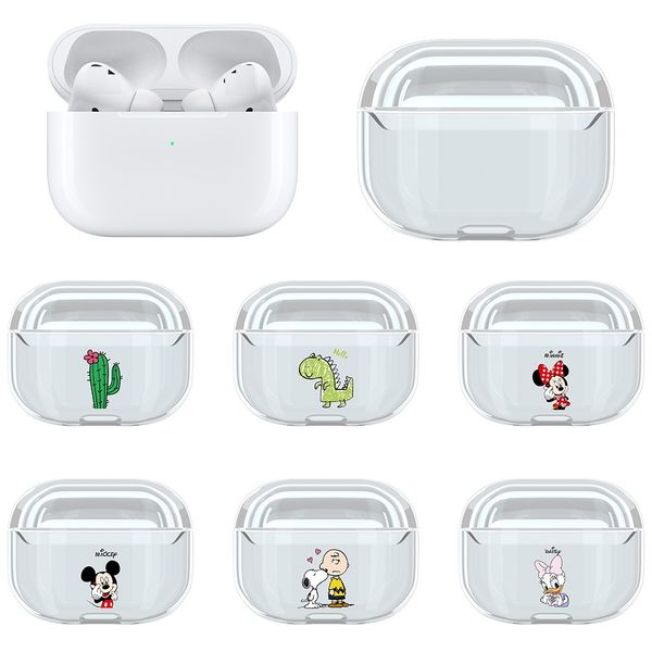 Ponto de fone de ouvido sem fio transparente Bolsa de capa para Apple AirPods 1 2 Pro Case Cartoon Letters Hard PC Bluetooth Acessórios Headset Caixa Clear Protective