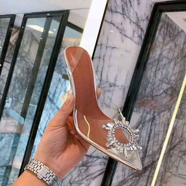 

dress shoes am family transparent sandals summer pointed shallow mouth high heels celebrity crystal heel women's shoes fairy single 76f, Black