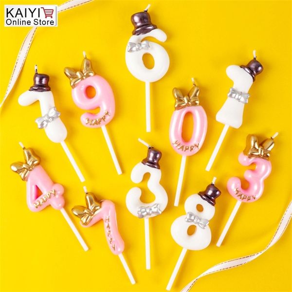 1pcs número 09 vela de aniversário feliz s bolo de coroa para crianças ferramentas de decoração de casamento adulto 220629