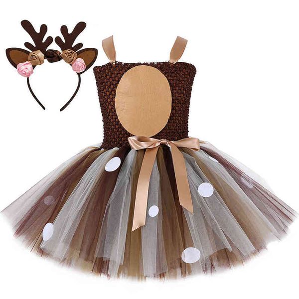 deer costumes for girls christmas dress for kids halloween costumes reindeer tulle tutu dress birthday princess clothes brown y220510, Red;yellow