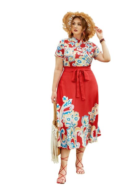 

plus mock neck floral print tee p9lm#, Black