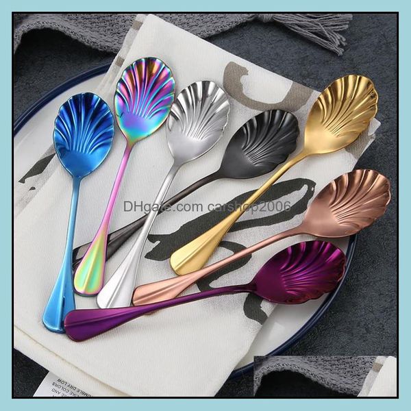 Cucchiai Posate Cucina Sala da pranzo Bar Casa Giardino Tè unico All'ingrosso Conchiglia Nuovo arrivo Color oro Rame Nero Arcobaleno Acciaio inossidabile D