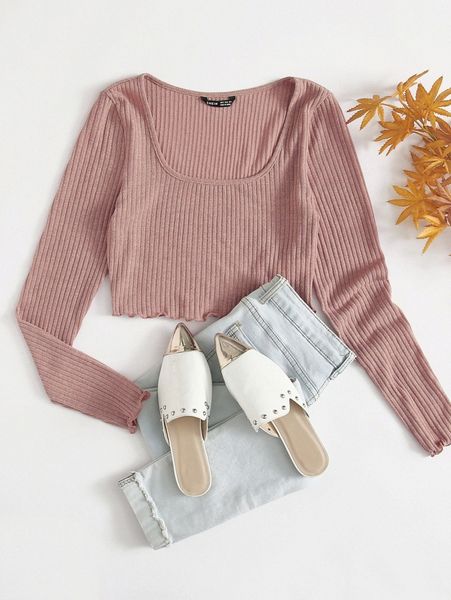 

lettuce trim rib-knit crop l9ww#, White