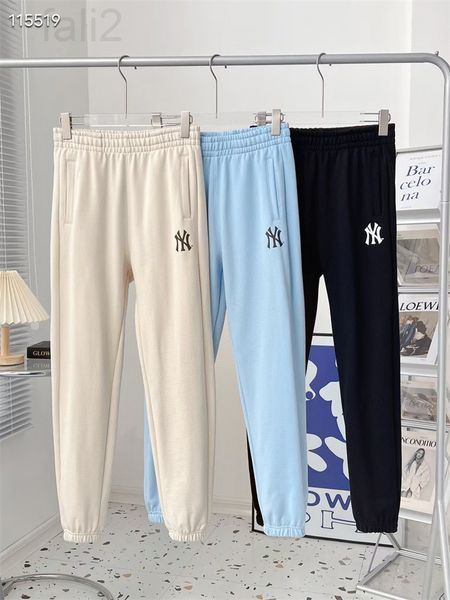 

men's pants designer 2022 spring new korean mlb solid ny small offset printed cotton terry sports casual couple pants, Black