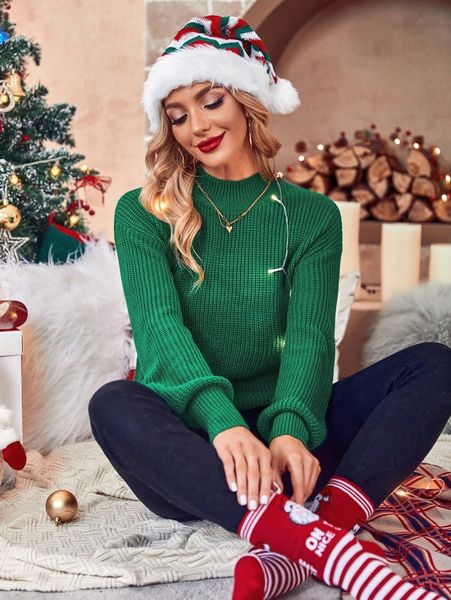 

mock neck drop shoulder sweater m2f0#, White;black