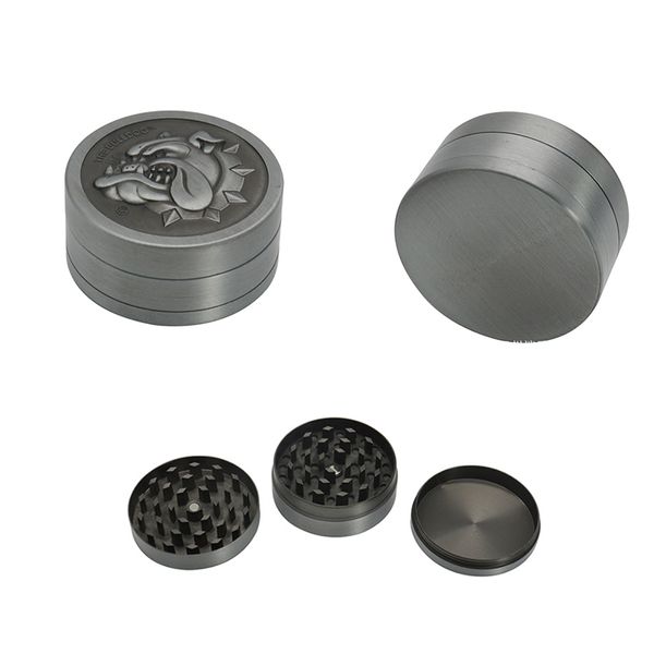 50mm Diâmetro Cabeça de cachorro Cabeça 3 Camadas Grinder de erva fumando antiga erva de prata LIGADOR DE ZINC MATERIAL DE MATERIAL DO CRITO ACESSÓRIOS COM CAIXA GR394