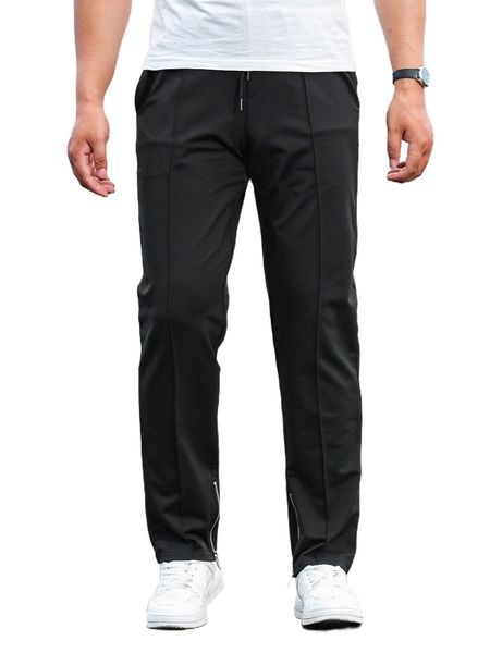 

men zipper hem drawstring waist sweatpants a3kr#, Black