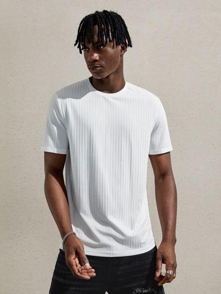 

men ribbed knit solid tee x4kn#, White;black