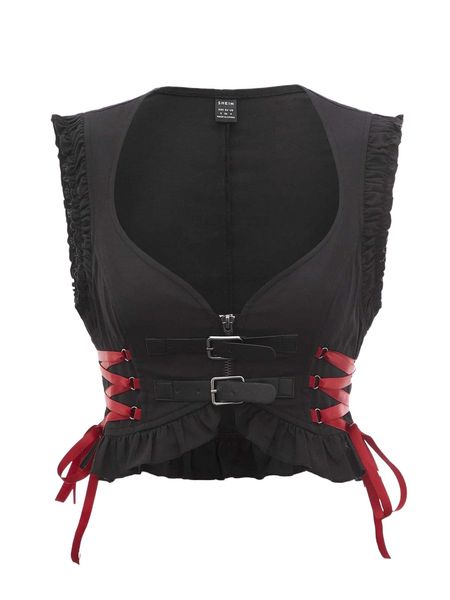 

buckle detail lace up side tank 49dl#, White