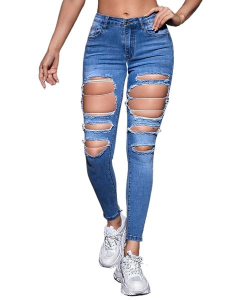 

ripped raw cut skinny jeans p8xj#, Blue