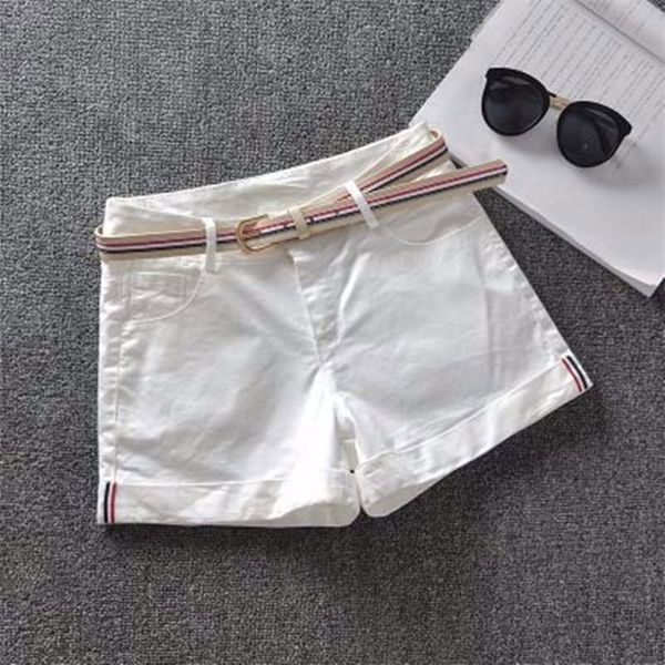 

korea fashion summer women shorts high watis elastic denim skinny jean all-matched casual white d215 220427, White;black