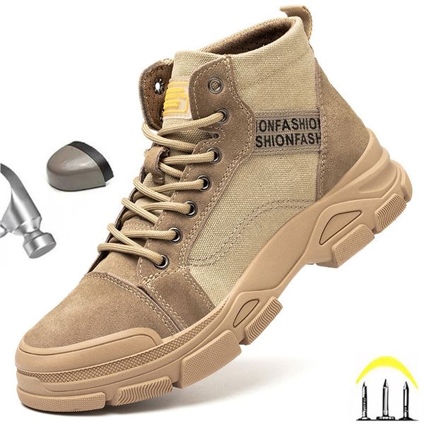 

men's lightweight canvas safety shoes waterproof men work boots for men anti-piercing and anti-smashing work sneakers, Black