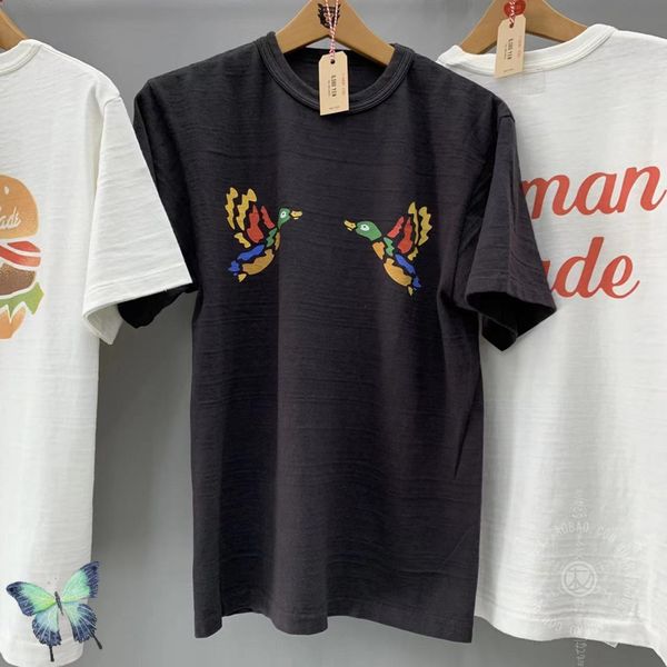 

bamboo cotton men women casual slub cotton t shirt human made flying duck print t-shirt 220707, White;black