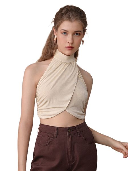 

mod mock neck crossover crop halter i09e#, White