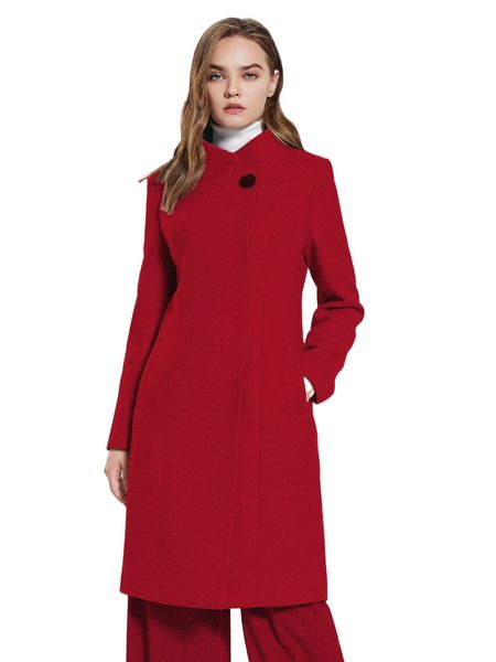 

miegofce hidden button stand collar overcoat z2ys#, Black