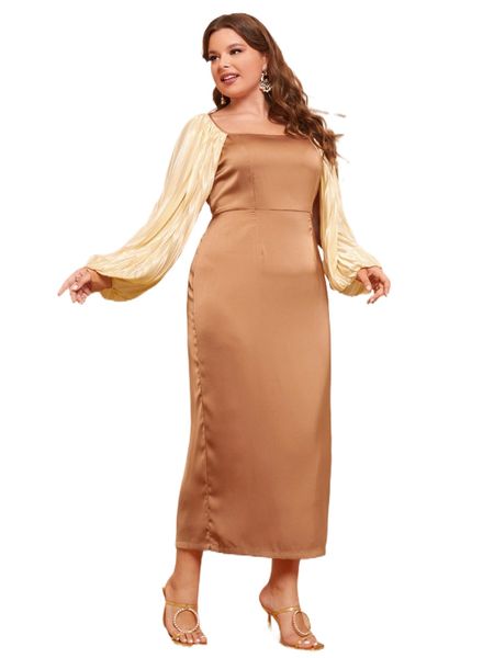

plus colorblock split hem dress n4y3#, Black